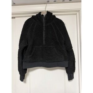 Lululemon Scuba Oversized Sherpa Fleece 1/2 Zip Hoodie Womens XS/S Black Cropped